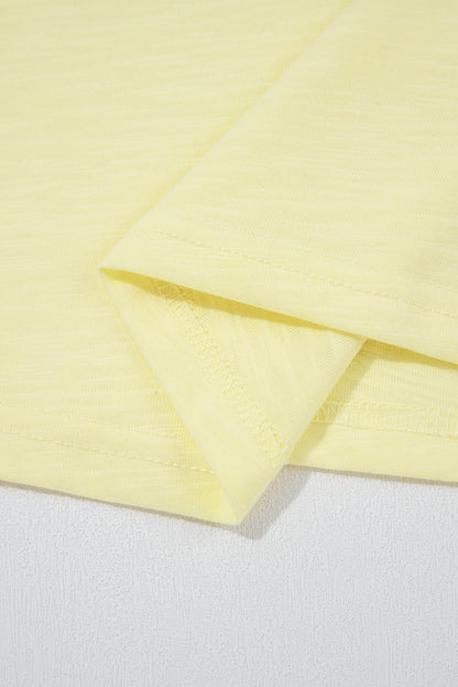 Yellow Cream Lace Patchwork Cap Sleeve Round Neck T Shirt