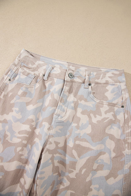 Khaki Camouflage Pattern Pocket Rivet Detail Ankle-Length Harem Fit Jeans