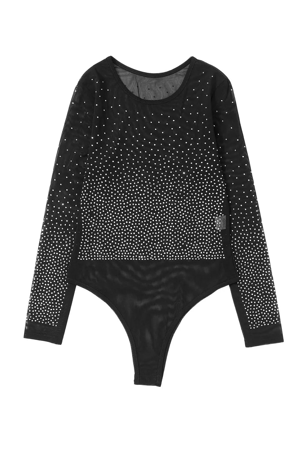 Black Rhinestone Embellished Mesh Long Sleeve Bodysuit - Chic Meadow Boutique 