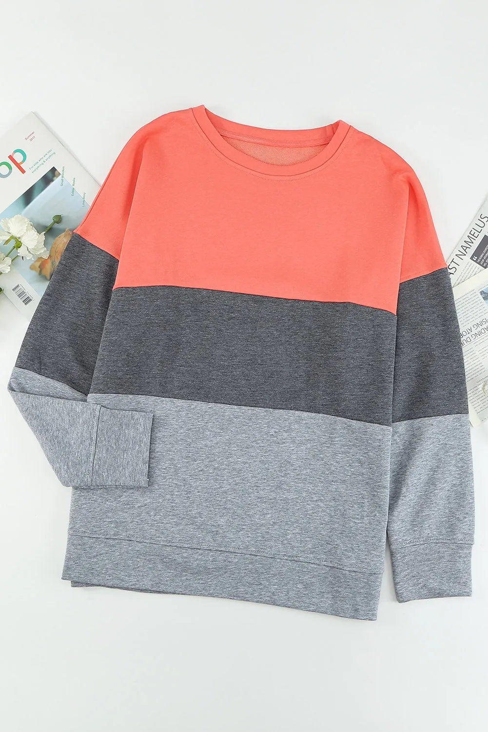 Gray Crew Neck Colorblock Plus Size Sweatshirt - Chic Meadow Boutique 