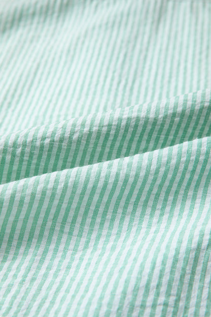 Green Stripe Leopard Contrast Collar Short Sleeve Shirt