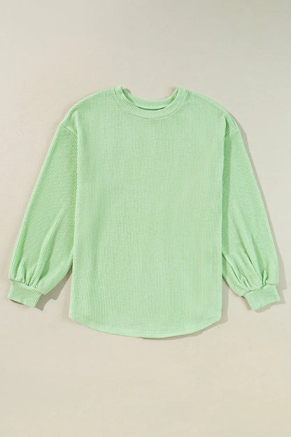 Moonlight Jade Solid Cord Ribbed Drop Shoulder Pullover Top - Chic Meadow Boutique 