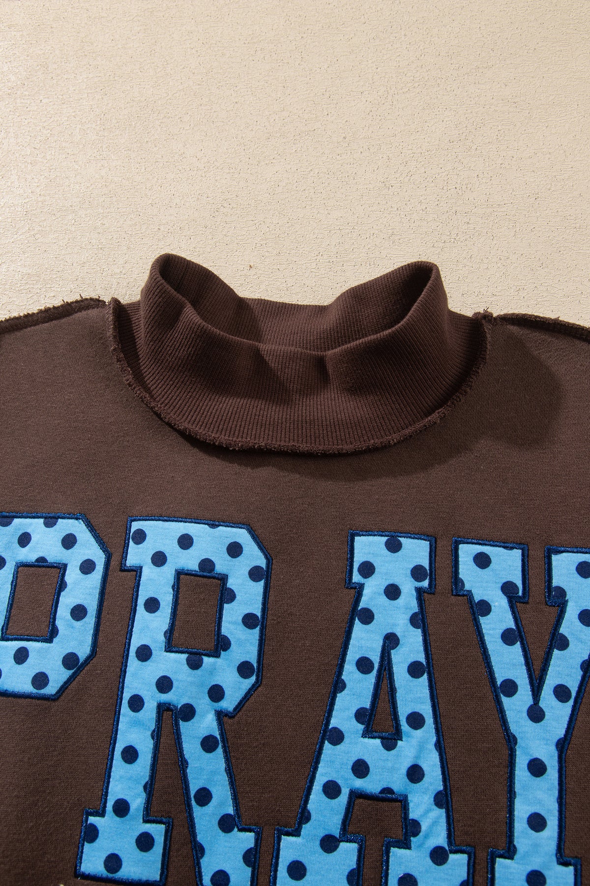 Coffee PRAY Polka Dot Embroidered Mock Neck Sweatshirt