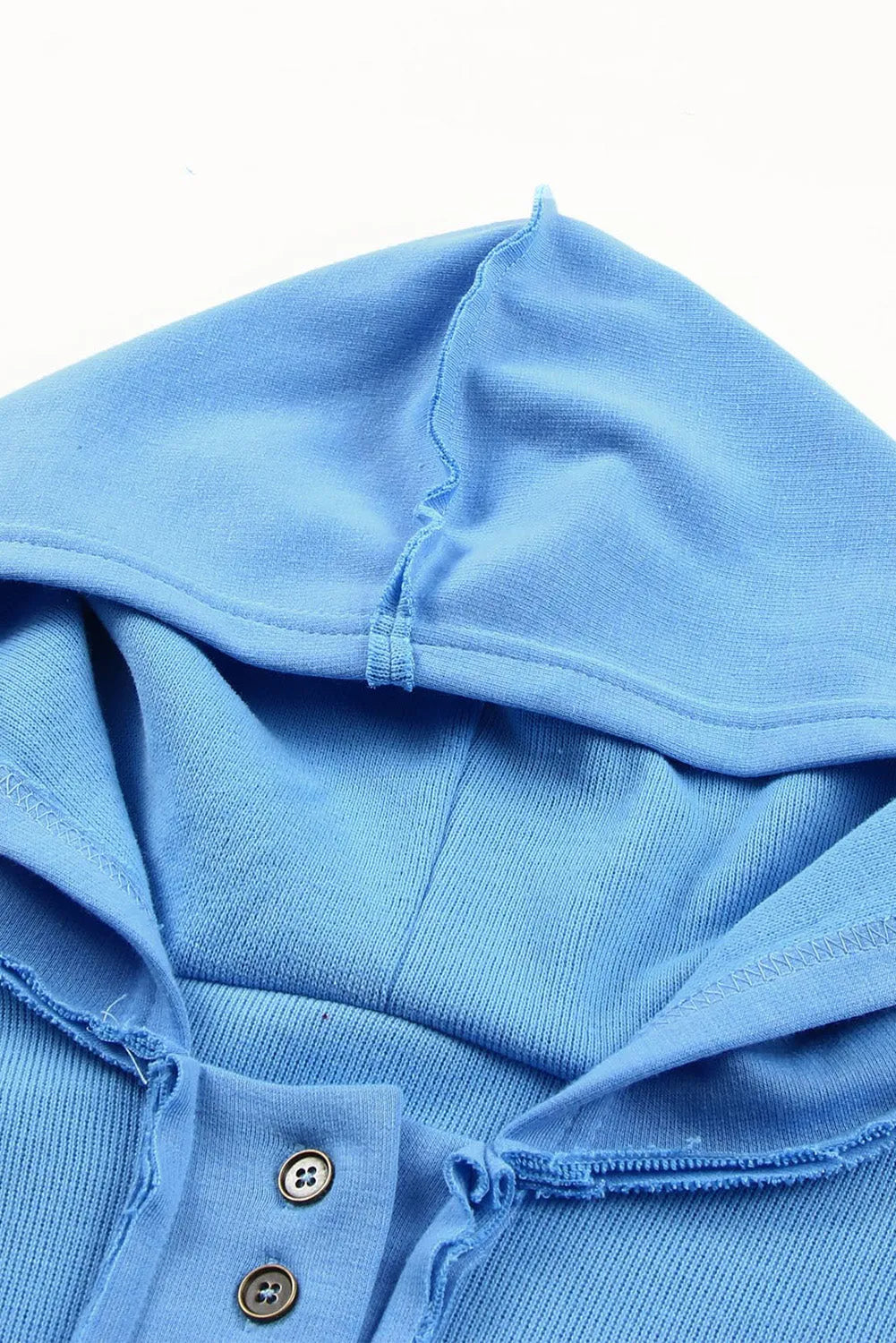 Sky Blue Casual Button Solid Patchwork Trim Hoodie - Chic Meadow Boutique 