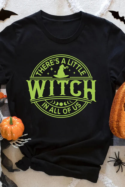 Black WITCH Crew Neck Halloween Graphic T Shirt - Chic Meadow Boutique 