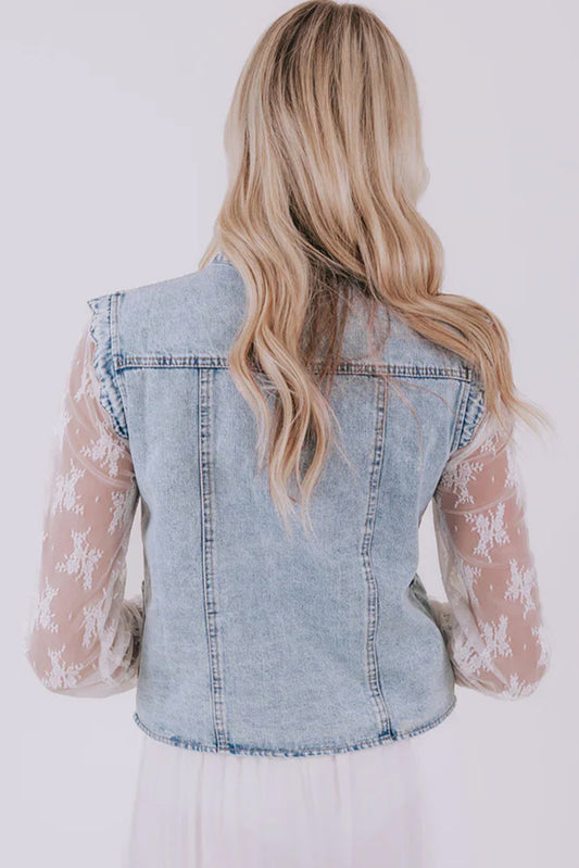 Beau Blue Scalloped Trim Patch Pocket Button Front Denim Vest
