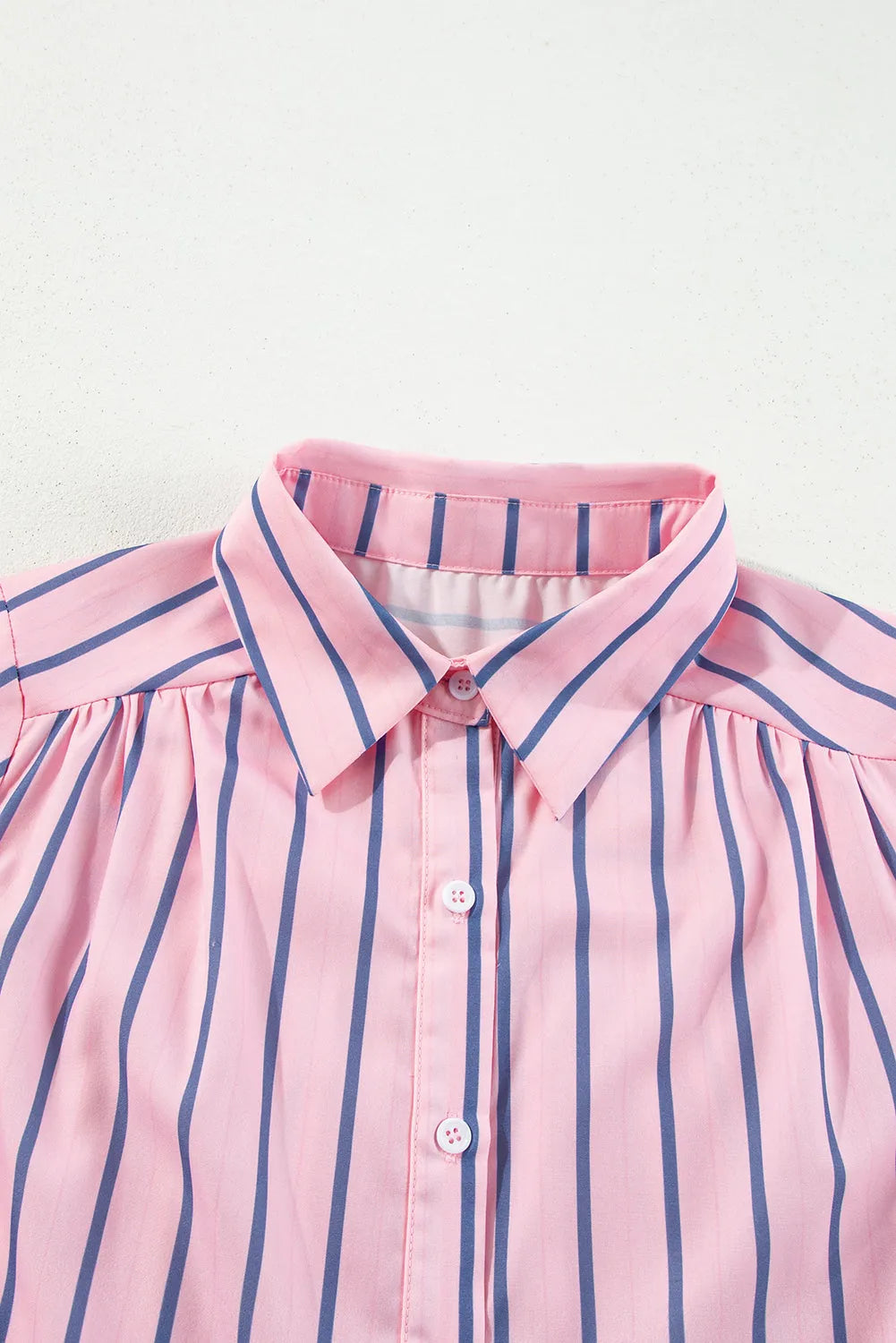 Pink Stripe Ruffled Hem Button-up Collared Shirt Mini Dress - Chic Meadow Boutique 