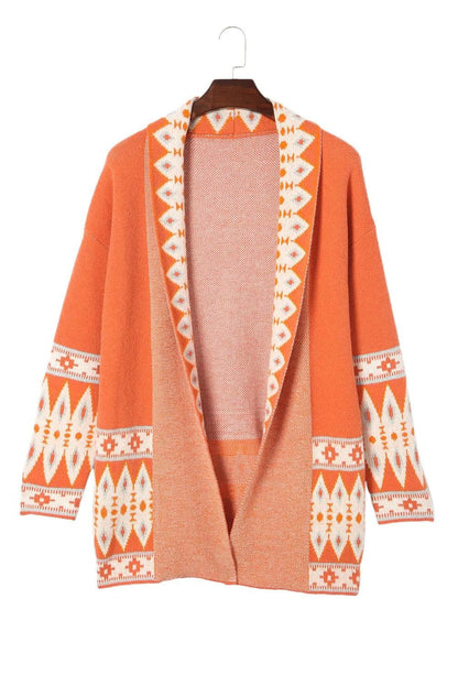 Tops/Sweaters & Cardigans Orange Printed Aztec Print Open Front Knitted Cardigan