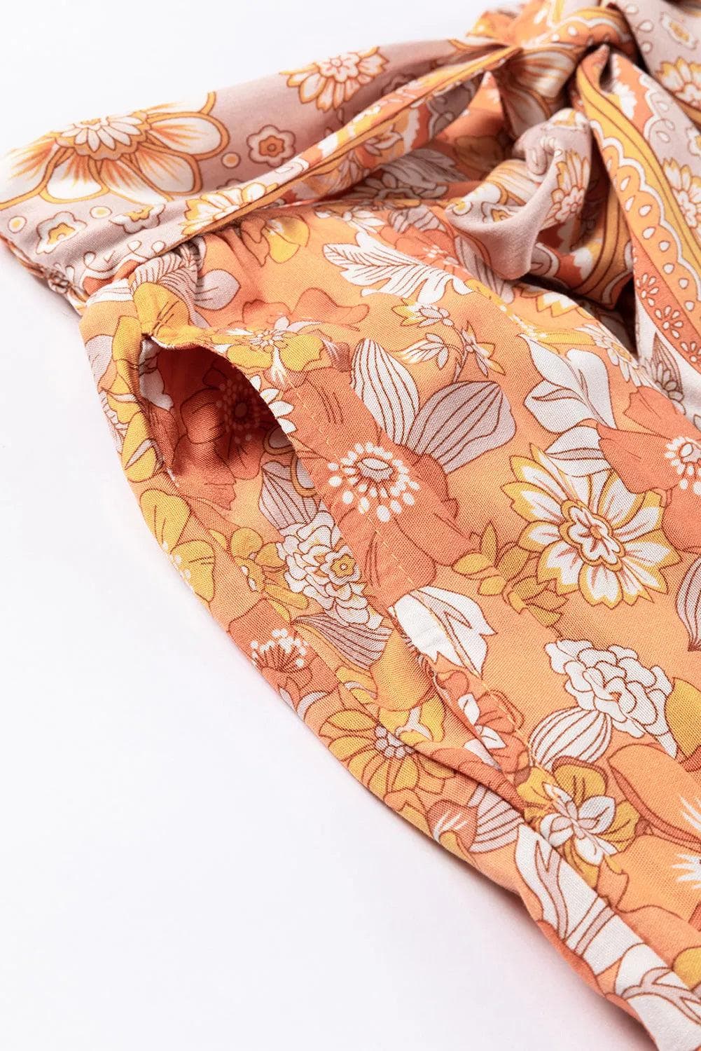 Bottoms/Pants & Culotte Grapefruit Orange Tie Waist Boho Floral Wide Leg Pants