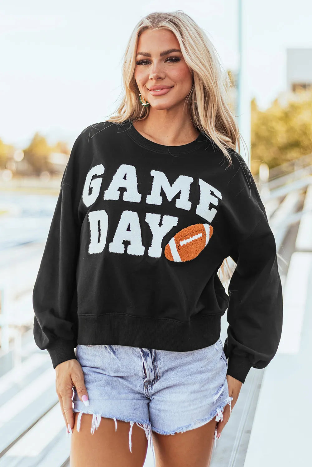 Black GAME DAY Graphic Varsity Pullover Sweatshirt - Chic Meadow Boutique 