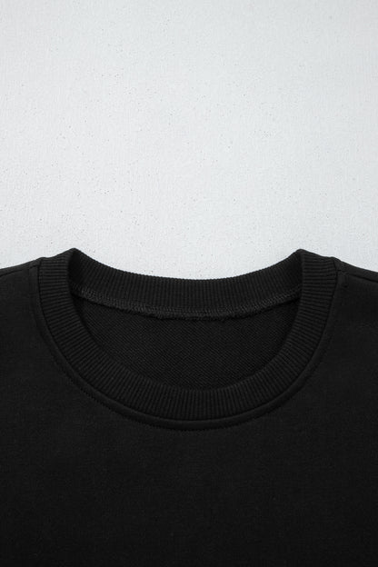 Black Solid Color Oversize Slit Sweatshirt Ribbed Leggings 2pcs Set