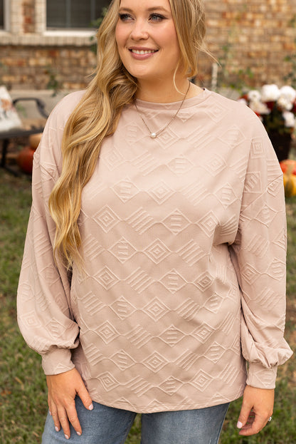 Parchment Plus Size Textured Drop Shoulder Crew Neck Sweatshirt