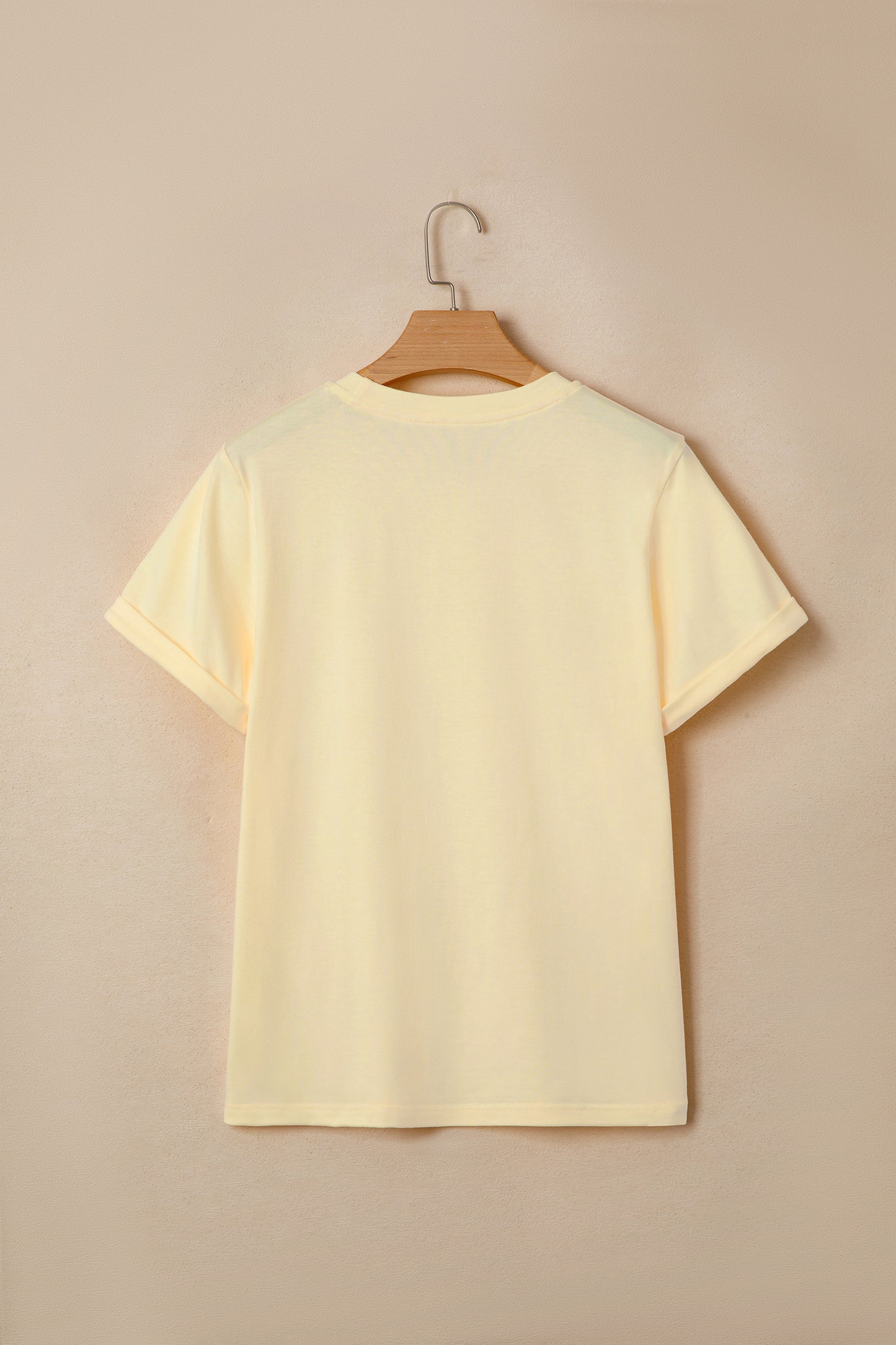 Yellow Cream Casual Plain Crew Neck Tee