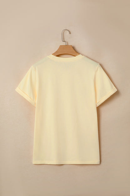 Yellow Cream Casual Plain Crew Neck Tee