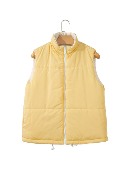 Parchment Reversible Double Wear Contrast Color Stand Neck Zip Pocket Quilted Vest