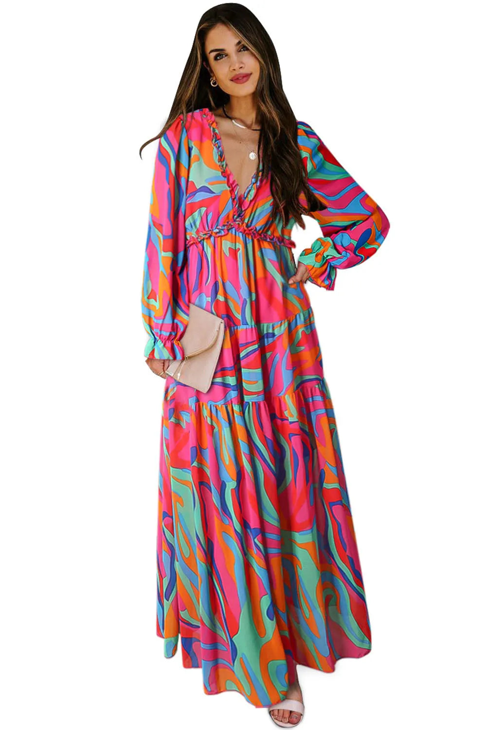 Multicolor Wild Lotus Ruffle Tiered Maxi Dress - Chic Meadow Boutique 