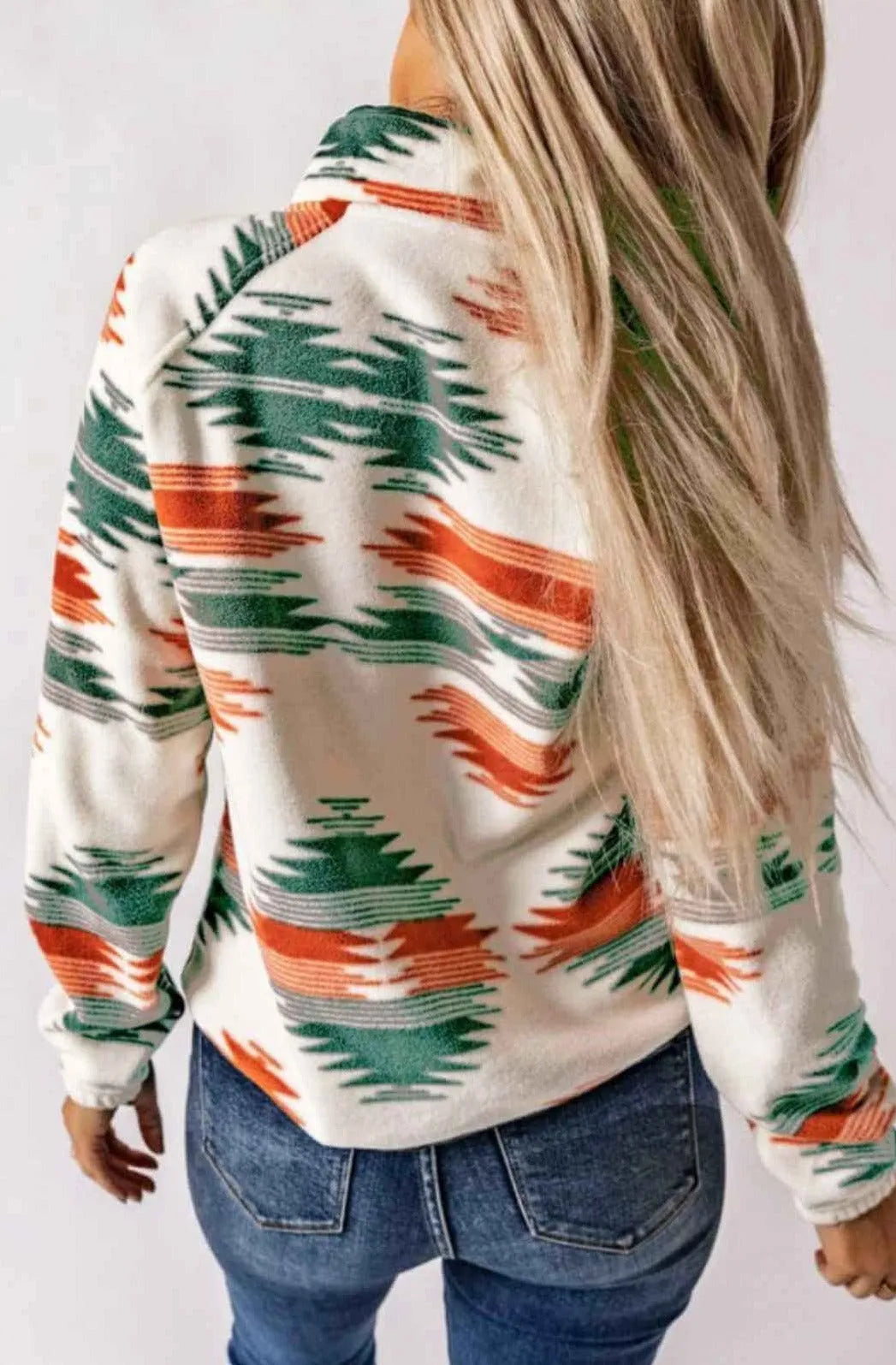 Multicolour Western Aztec Snap Buttoned Fleece Jacket - Chic Meadow Boutique 