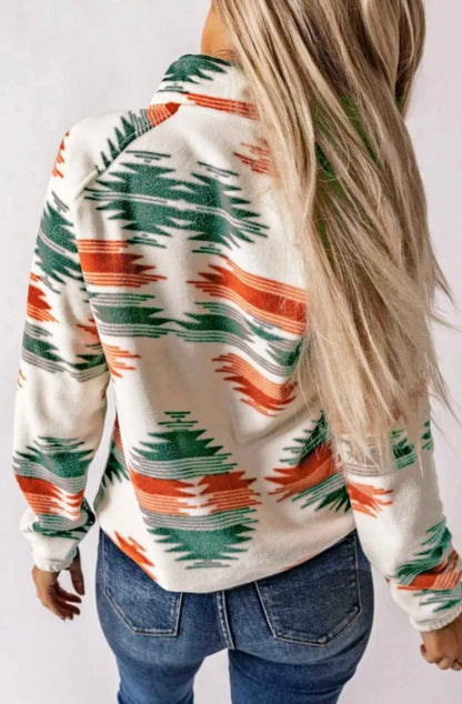 Multicolour Western Aztec Snap Buttoned Fleece Jacket - Chic Meadow Boutique 