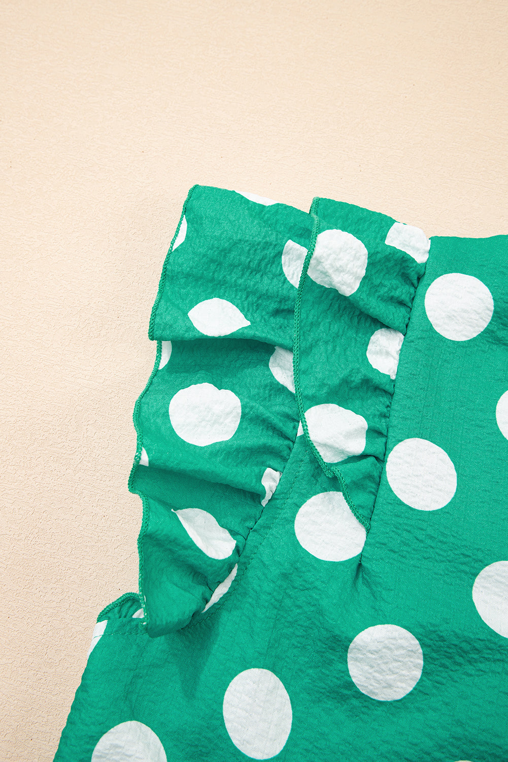 Green Polka Dot Print Ruffled Sleeve V Neck Blouse