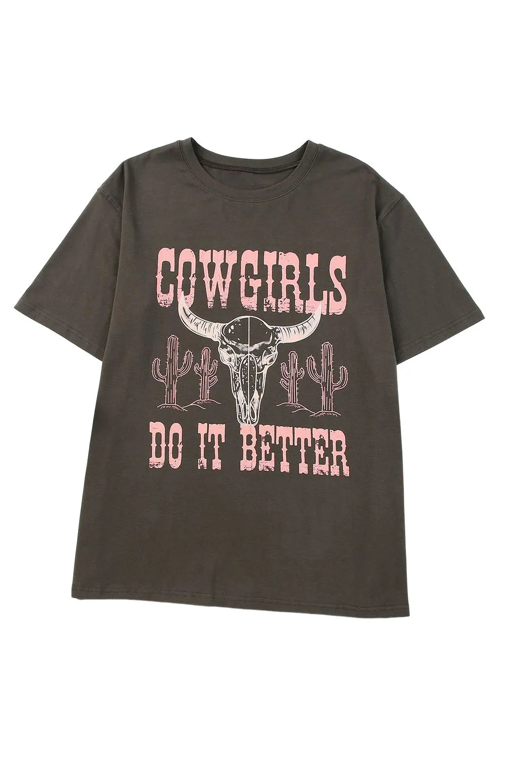 Gray COWGIRLS DO IT BETTER Graphic Print Oversized T Shirt - Chic Meadow Boutique 