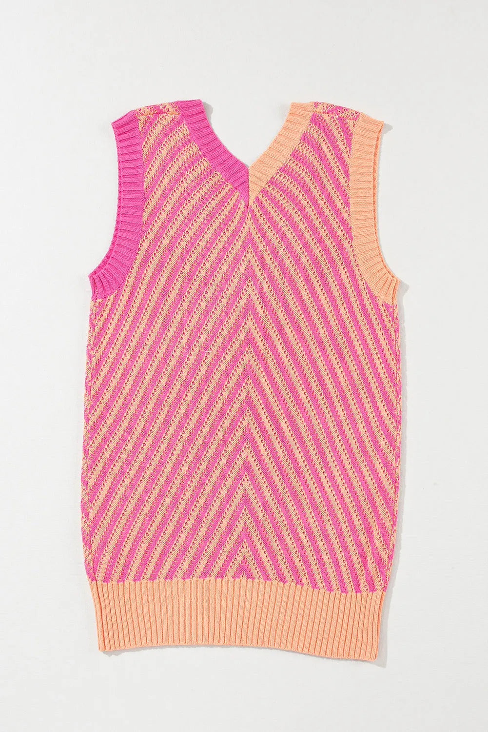 Strawberry Pink Contrast Chevron Knit V Neck Sweater Vest - Chic Meadow Boutique 