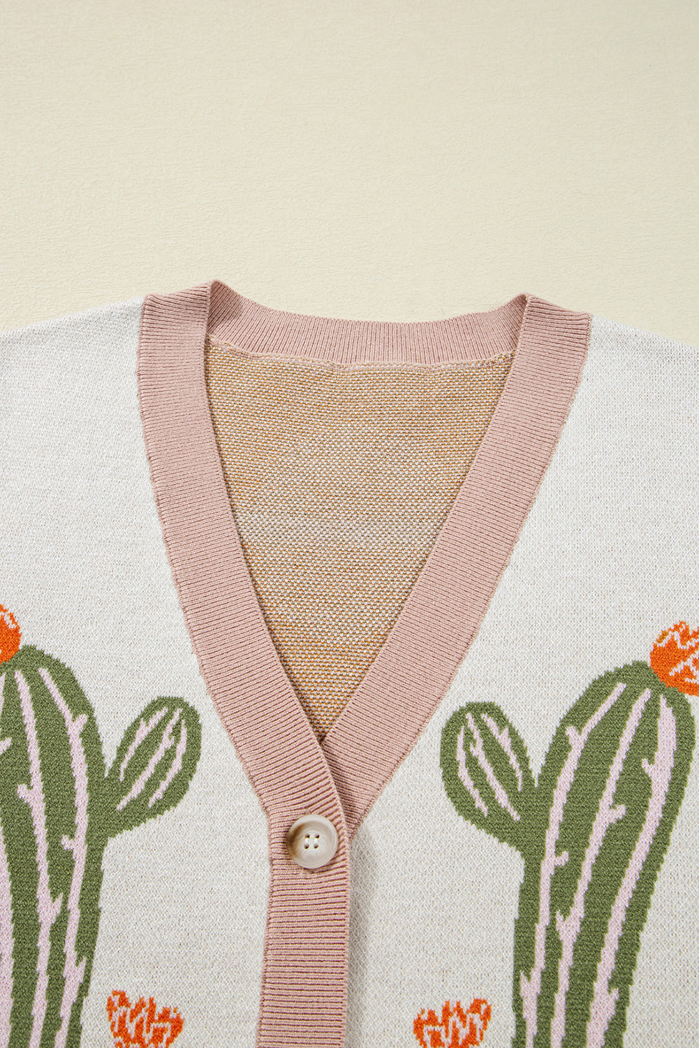 Apricot Desert Cactus Buttoned Front Sweater Cardigan