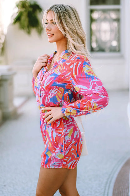 Bottoms/Jumpsuits & Rompers Multicolor Bold Graffiti Print Shirt Button Romper