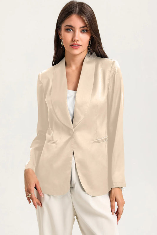 Apricot Collared Neck Single Breasted Blazer with Pockets - Chic Meadow Boutique 