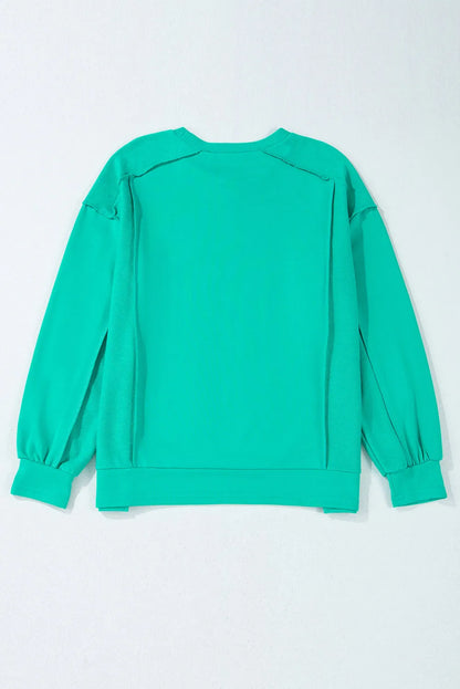 Mint Green Splicing Round Neck Pullover Sweatshirt - Chic Meadow Boutique 