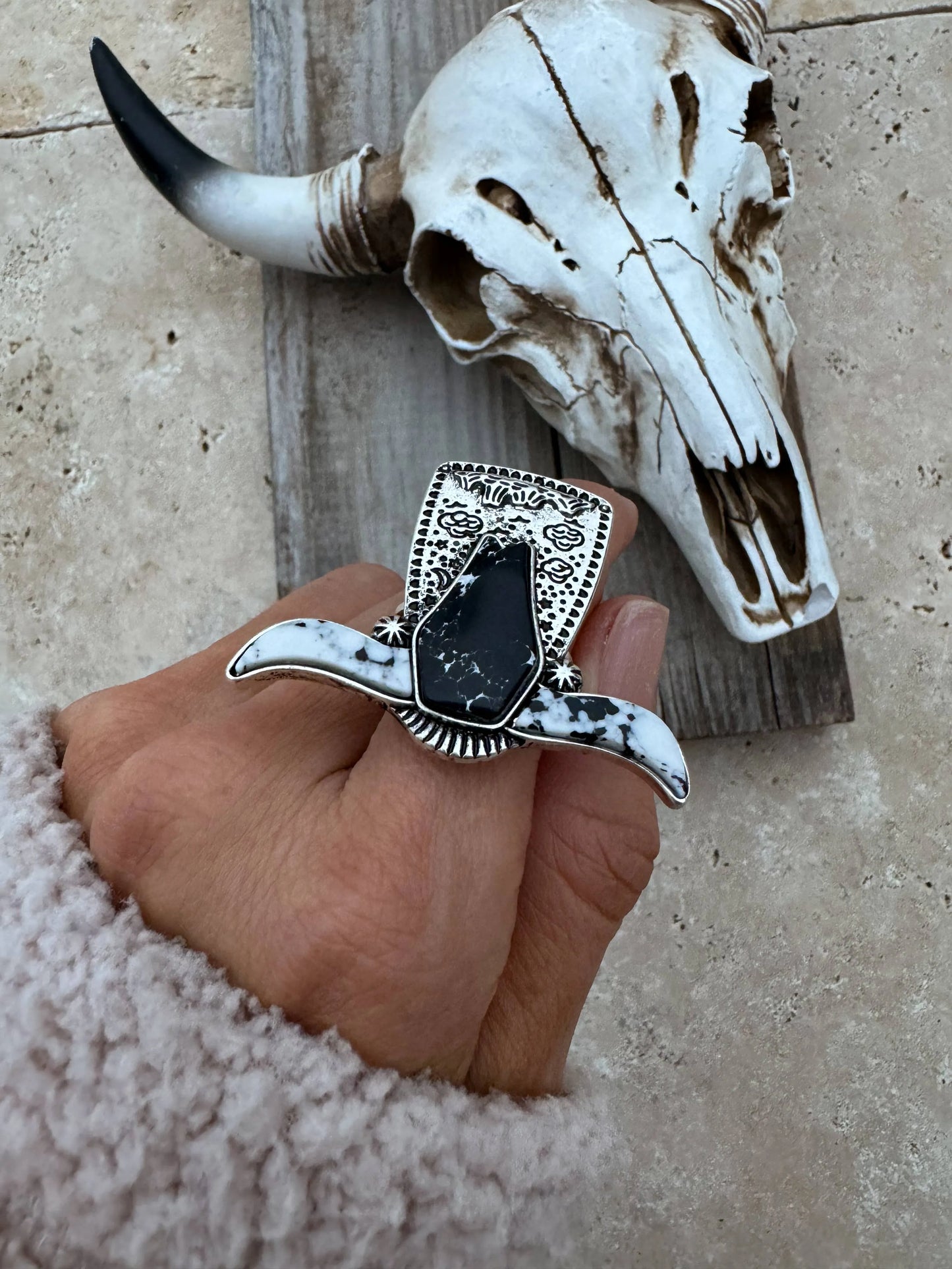 Western Steerhead Adjustable Ring - Chic Meadow Boutique 