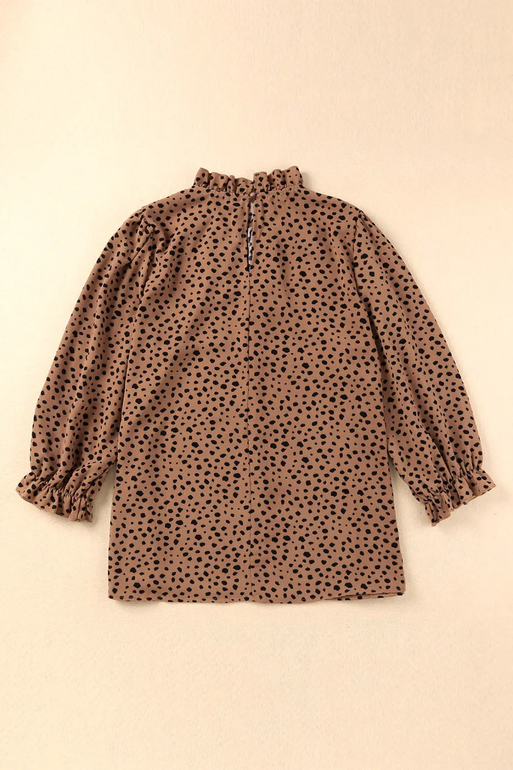 Brown Frilled Neck 3/4 Sleeves Cheetah Blouse - Chic Meadow Boutique 