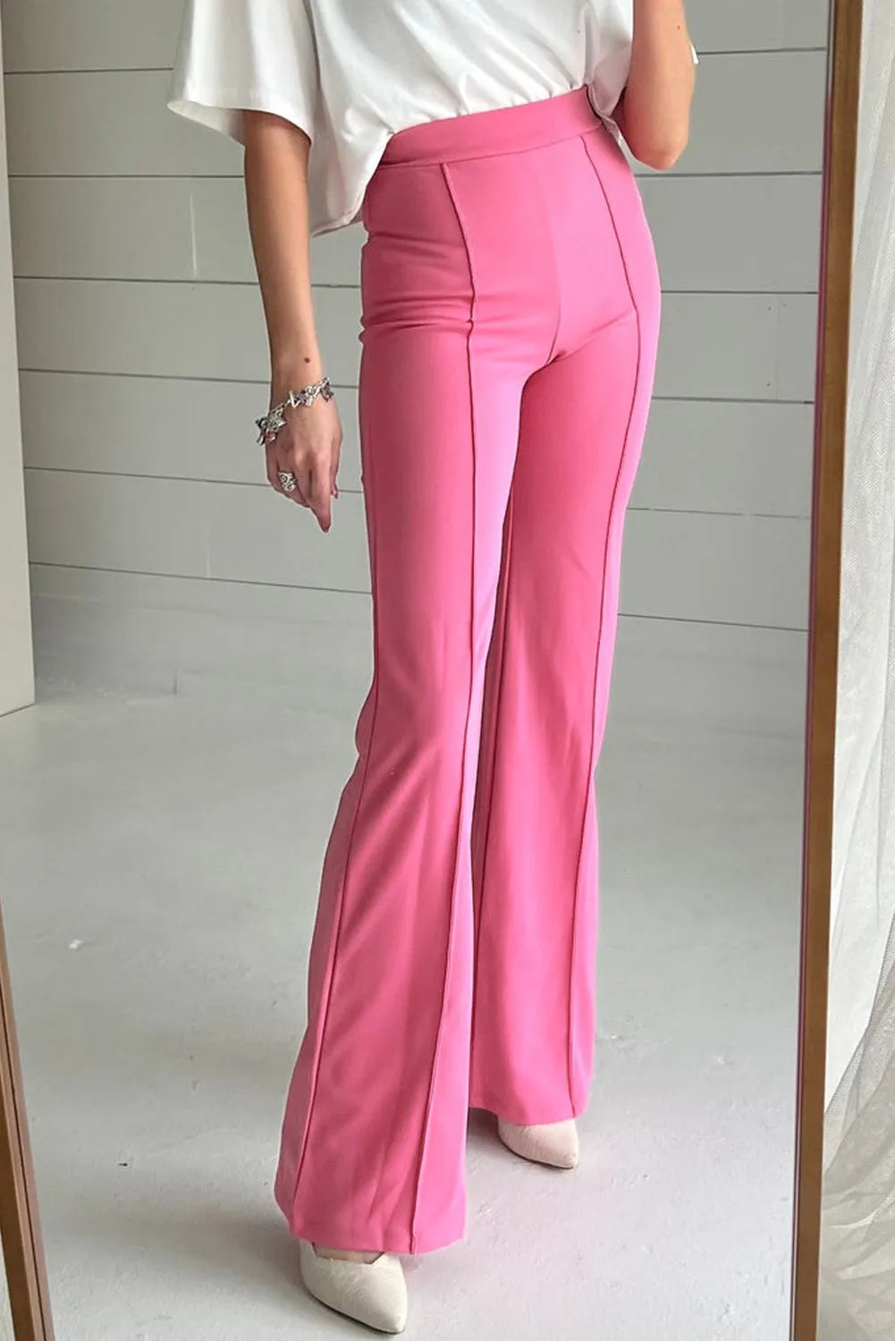 Sachet Pink High Waist Central Seam Flared Pants - Chic Meadow Boutique 