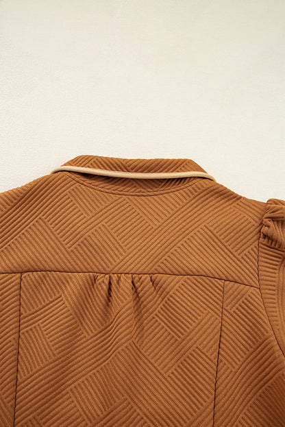 Desert Gold Quarter Zip Collar Bracelet Sleeve Textured Mini Dress