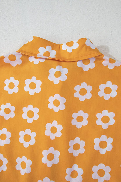 Yellow Flower Print Bracelet Sleeve Buttons Collared Maxi Dress - Chic Meadow Boutique 