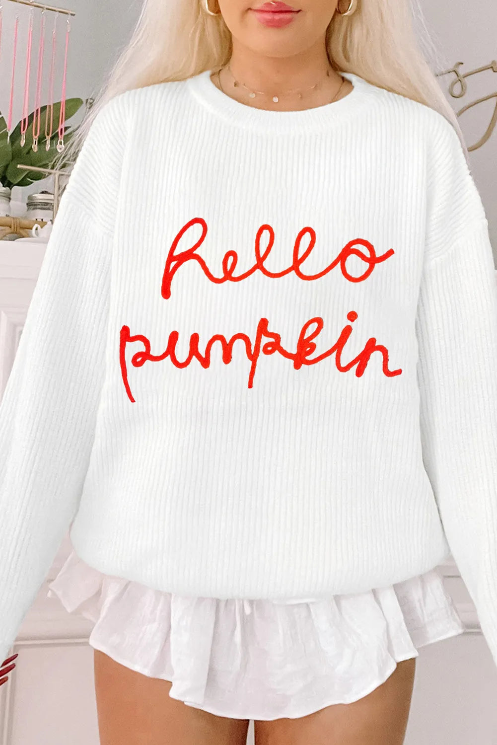 White Hello Pumpkin Graphic Sweater - Chic Meadow Boutique 