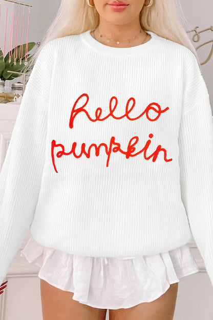 White Hello Pumpkin Graphic Sweater - Chic Meadow Boutique 