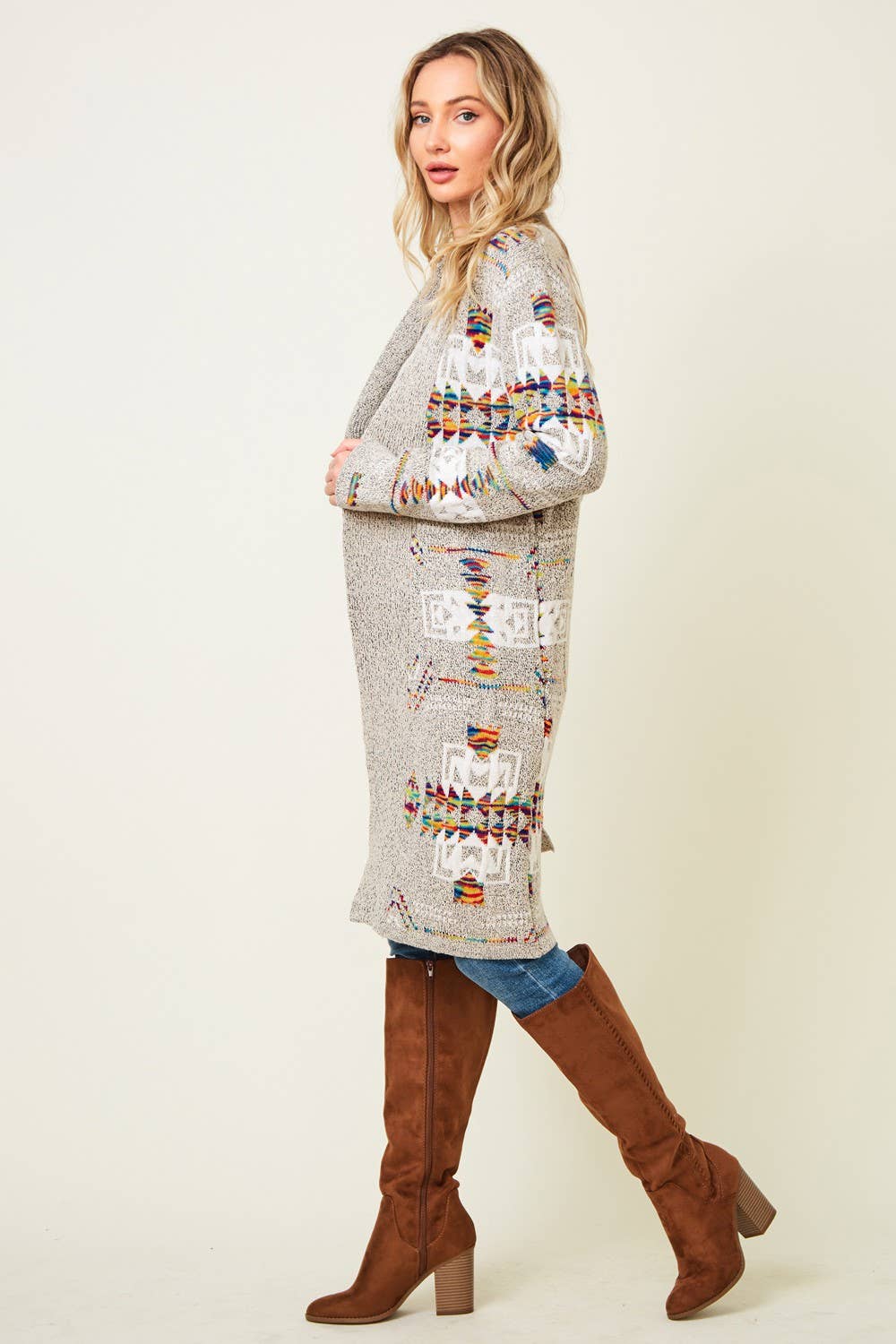 Multi Aztec Print Cardigan - Plus Size