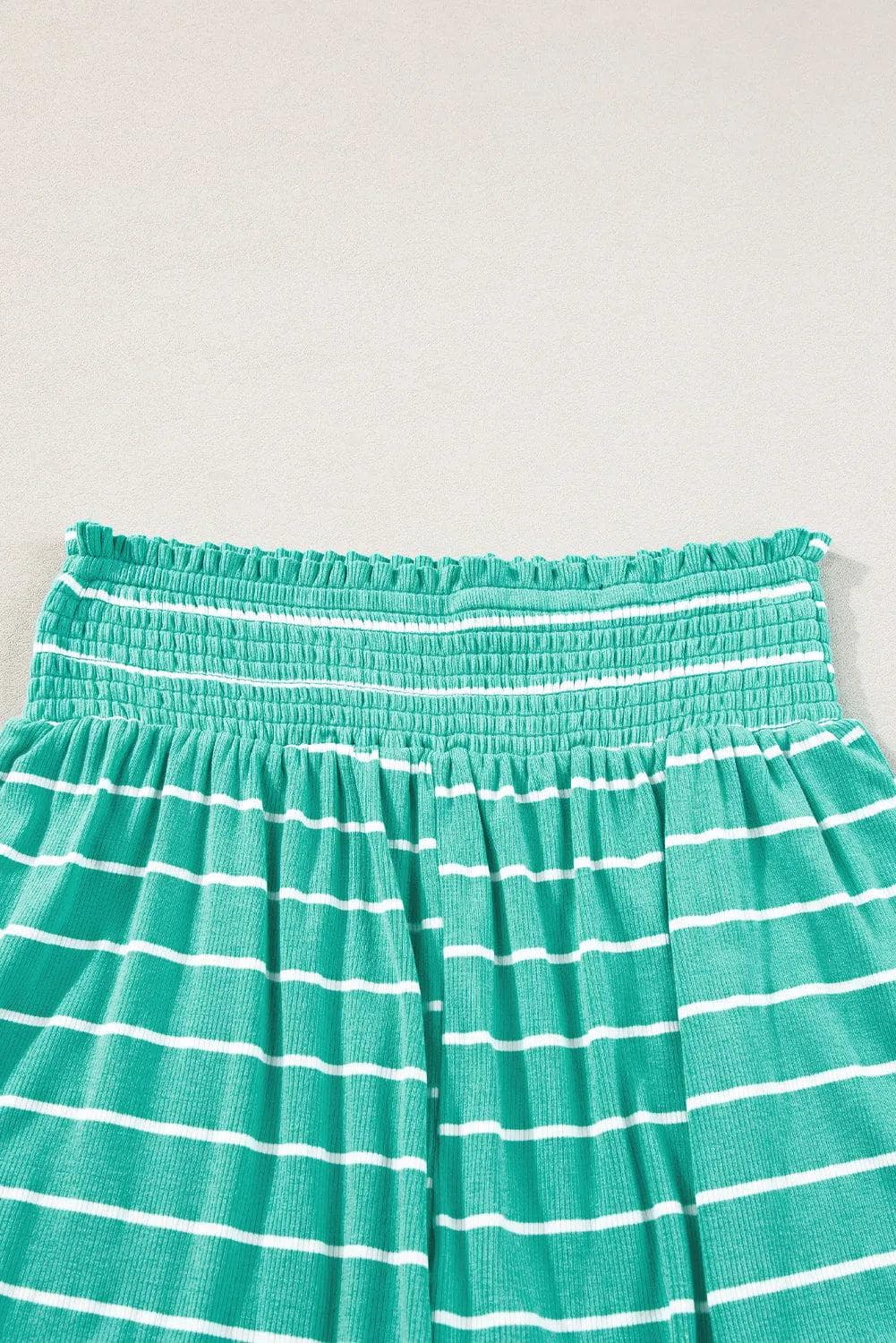 Two Piece Sets/Short Sets Green Stripe U Neck Crop Cami Top and Shorts Outfit