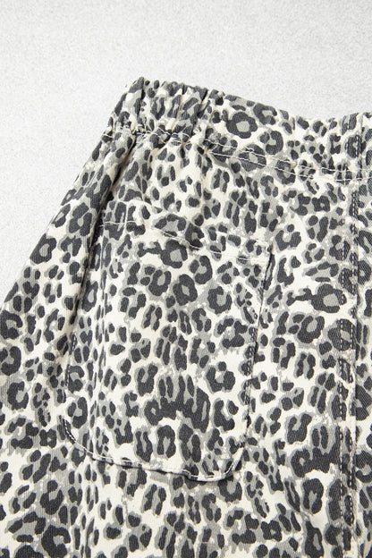 Brown Leopard Print Rainbow Striped Detail Buttoned Loose Jogger Jeans