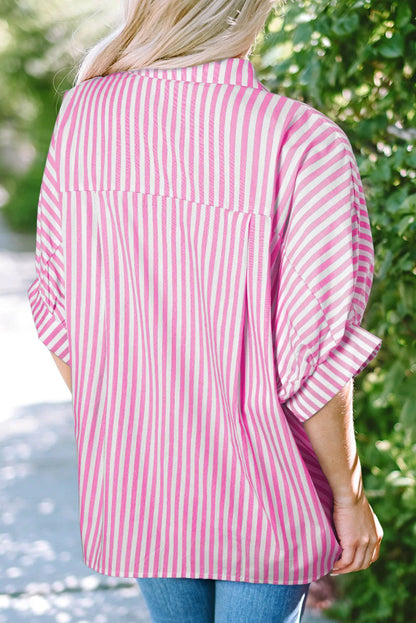 Pink Stripe Dolman Sleeve Oversize Shirt - Chic Meadow Boutique 