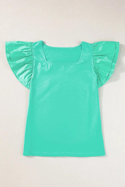 Tops/Blouses & Shirts Mint Green Flutter Sleeve Square Neck Top