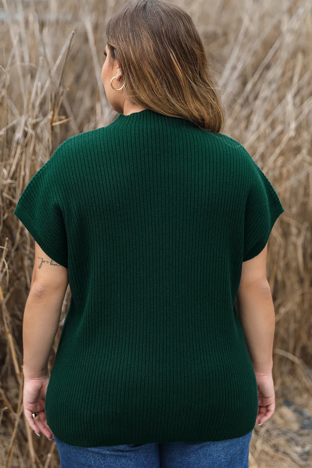 Jungle Green Plus Size Mock Neck Chest Pocket Short Sleeve Sweater - Chic Meadow Boutique 