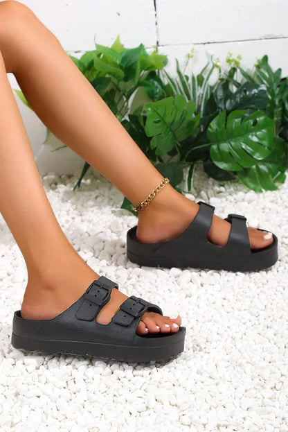 Black Double-buckle EVA Slippers - Chic Meadow Boutique 