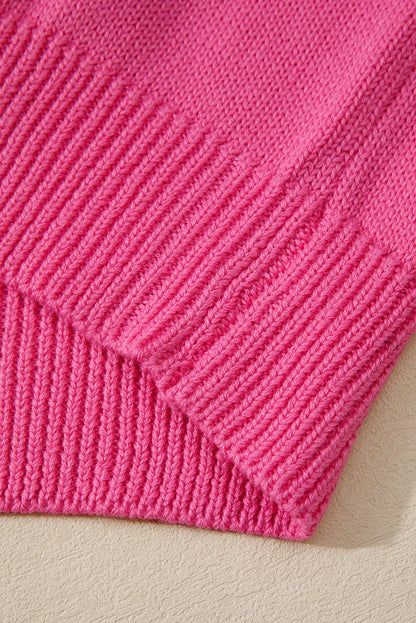 Sachet Pink Contrast Crew Neck Pearled Decor Drop Shoulder Knit Sweater