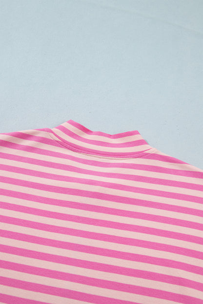 Pink Stripe Zip-up Puff Sleeve Zip Jacket Sweatshirt