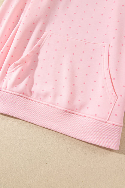 Pink Polka Dot Printed Oversized Hoodie Casual Shorts 2pcs Set