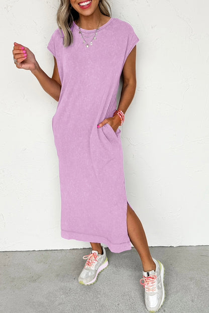 Wisteria Mineral Wash Pocketed T-shirt Long Dress