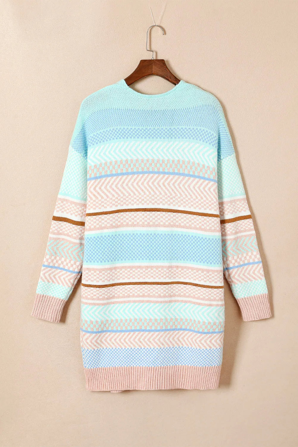 Multicolour Striped Printed Knitted Open Front Cardigan - Chic Meadow Boutique 