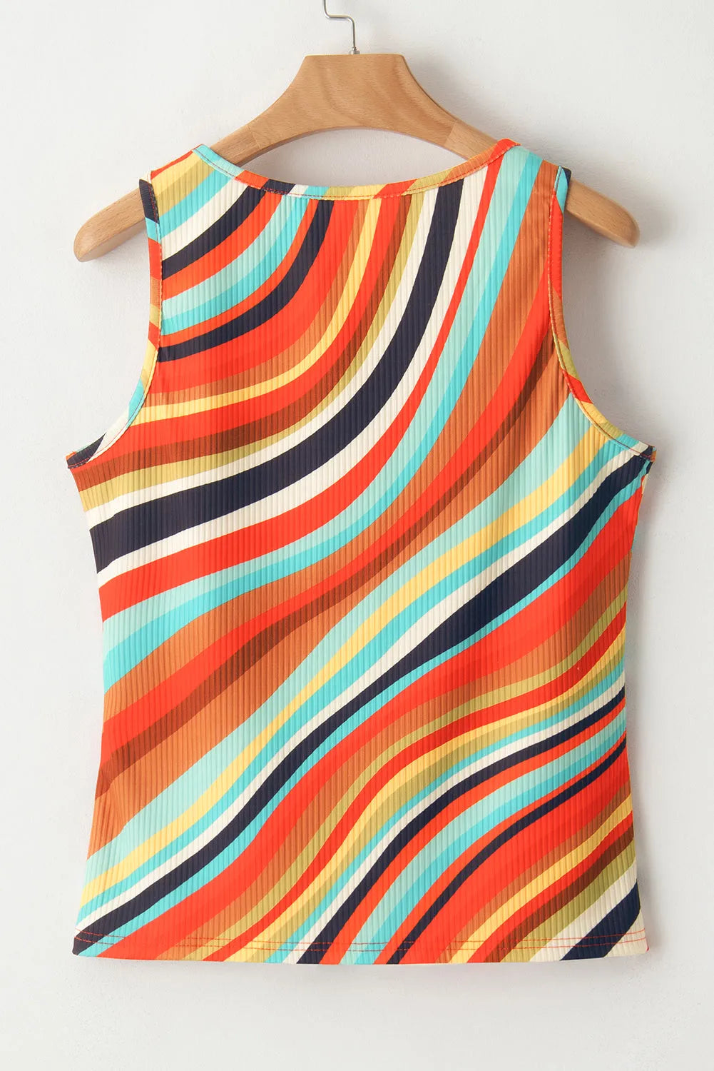 Tops/Tank Tops Multicolour Wavy Striped Buttoned V Neck Tank Top