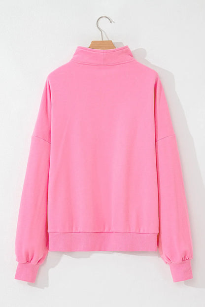 Bonbon Zip-up Stand Neck Kangaroo Pocket Sweatshirt - Chic Meadow Boutique 